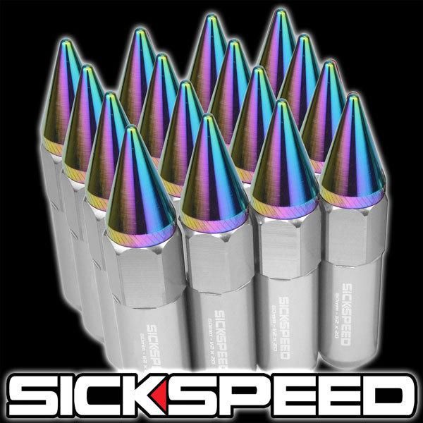 16 polished/neo chrome spiked 60mm aluminum extended tuner lug nuts wheel 1/2x20