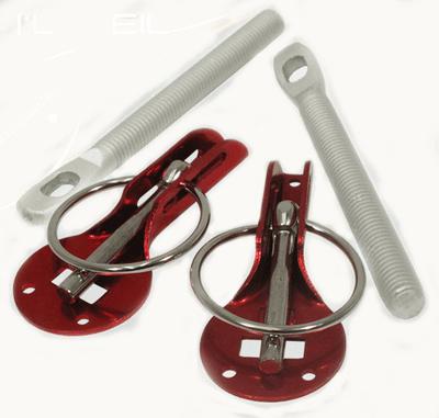 Red racing flip over style security aluminum hood pins/deck pin+bolt+lock kit