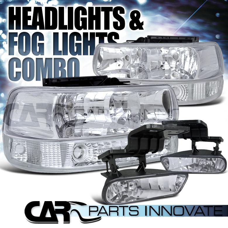 00-06 suburban tahoe chrome clear headlights+bumper lamps+driving fog lights