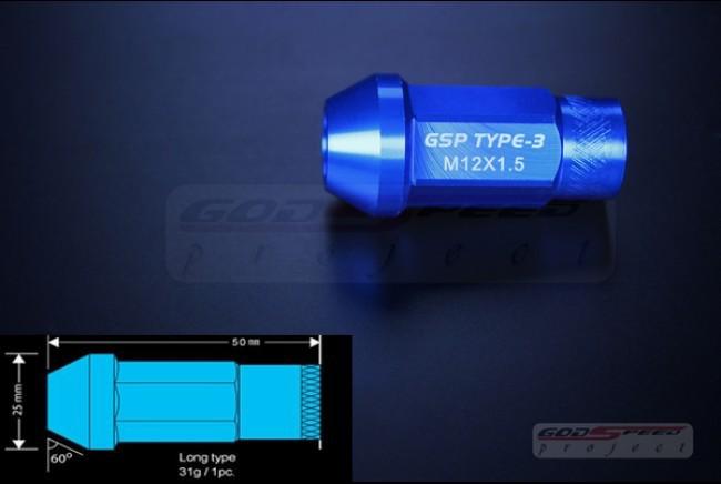 Gsp blue color t3  lug nuts 50mm 20pcs m12 x 1.50 open/close end acura/cadillac