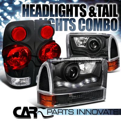 Black ford 99-04 f250 f350 smd projector headlights+corner lamps+3d tail lights