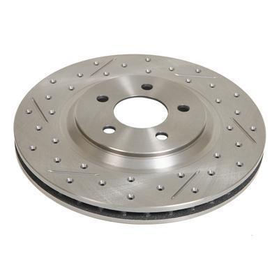 Brake rotor cross-drilled slotted iron natural passenger side front ford mustang