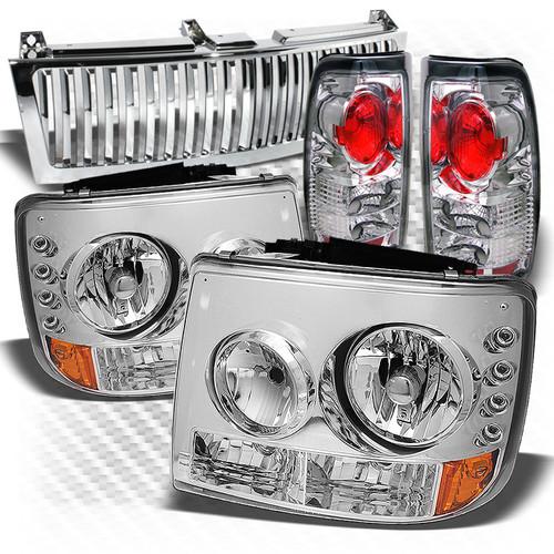 99-02 silverado chrome headlights + vertical grille + altezza style tail lights