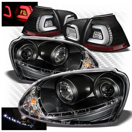 06-09 rabbit black drl led pro headlights + philips-led perform tail lights set