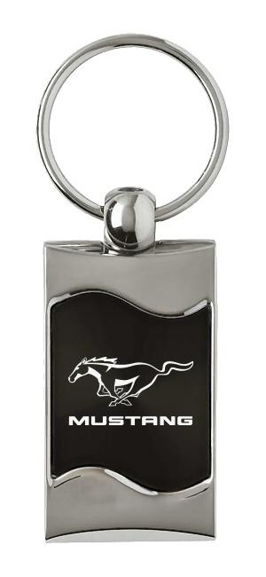 Ford mustang black rectangular wave key chain ring tag key fob logo lanyard