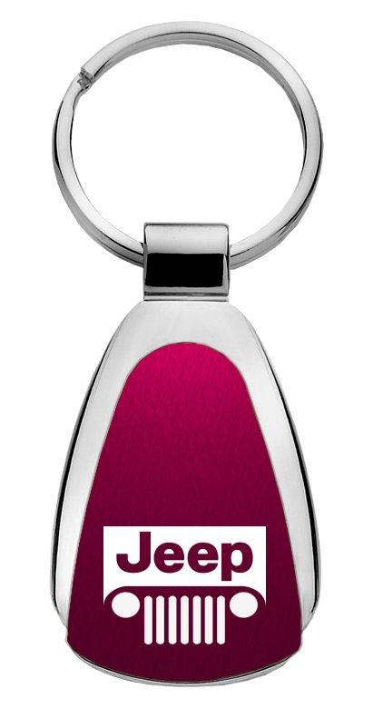Jeep grill burgundy tear drop keychain car ring tag key fob logo lanyard