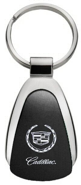 Cadillac black tear drop metal key chain ring tag key fob logo lanyard