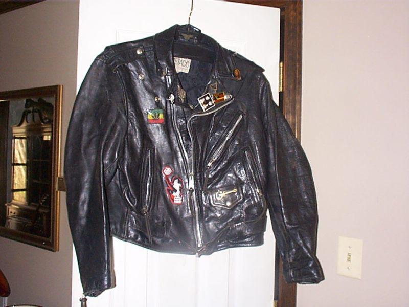 Vintage leather motorcycle biker jacket chp police punk style w harley pins