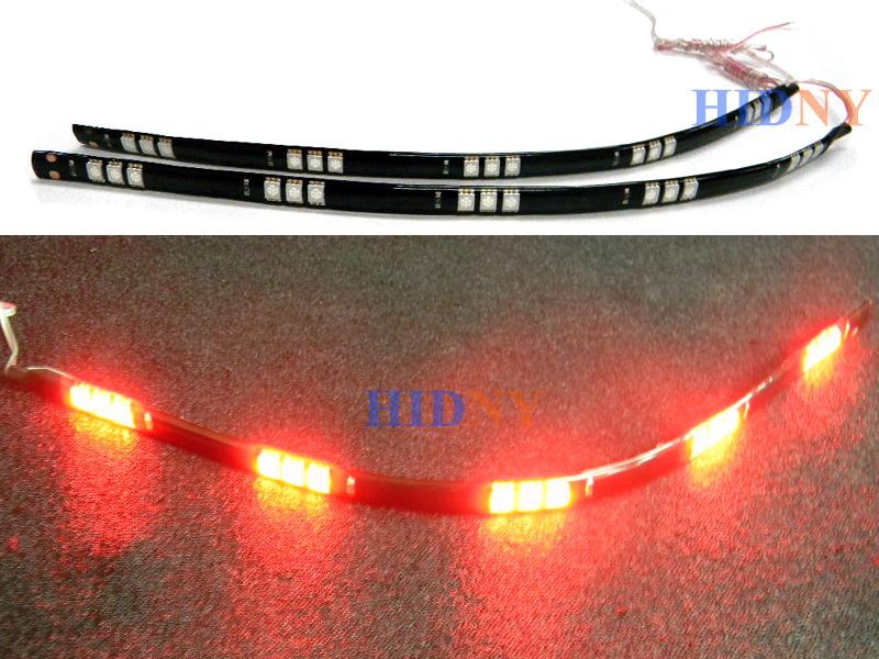 2x 12" flexible strip led day time running light drl red led 15-smd 12v