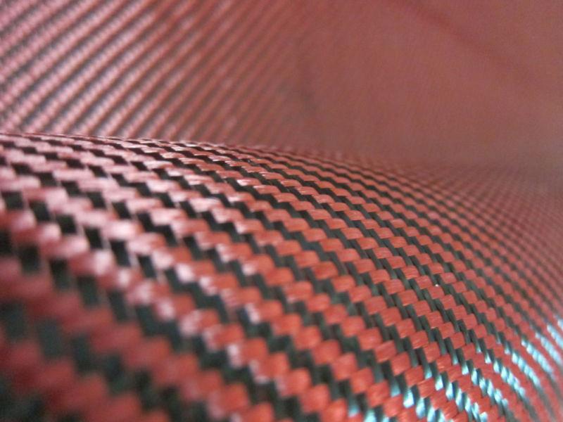 Carbon fiber (fibre) kevlar red black hybrid twill weave fabric ~ 40"w