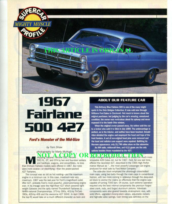 1967 ford fairlane 500 w/ 427 engine magazine article