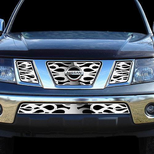 Nissan frontier 05-08 horizontal flame polished stainless truck grill add-on