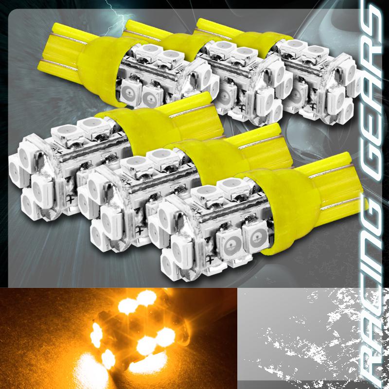 6x amber smd 12 led 12v t10 wedge light bulb interior license plate side marker