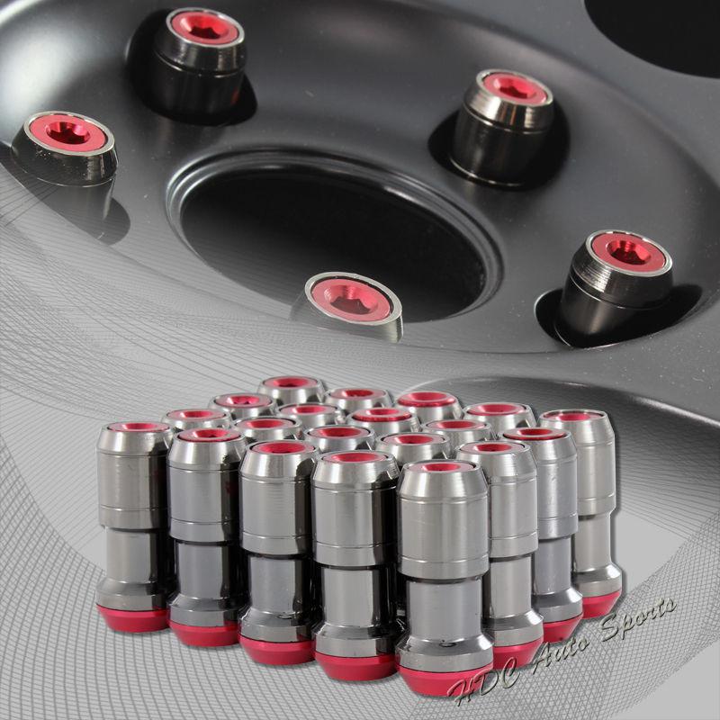 20pcs m12 x 1.25mm thread pitch wheel rim tuner 1.9" long lug nuts red/gunmetal