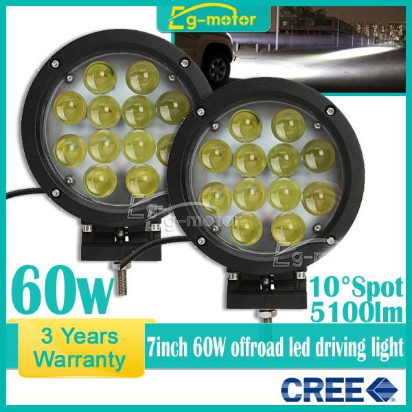 2pcs 60w 7inch 5100lm cree spot led work light off-road 4wd car truck pickup van