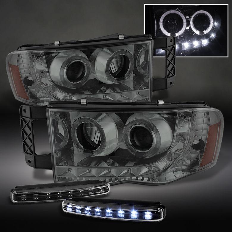 Smoke 04-06 bmw e46 3 series halo projector headlights w/corner+led daytime lamp