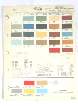 1978 buick  ppg  color paint chip chart all models original 