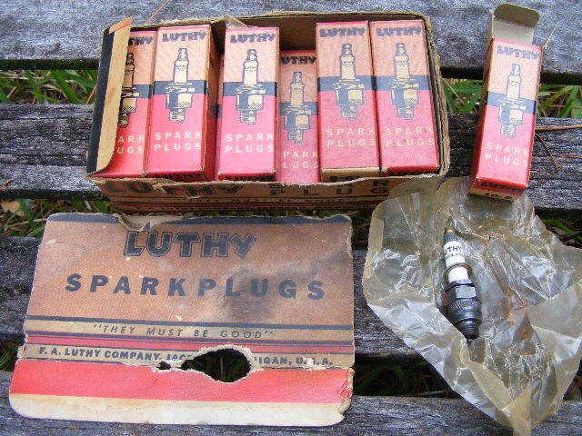 10 old nos luthy 10-8 spark plugs in box, antique, fit 6 cylinder chevrolet