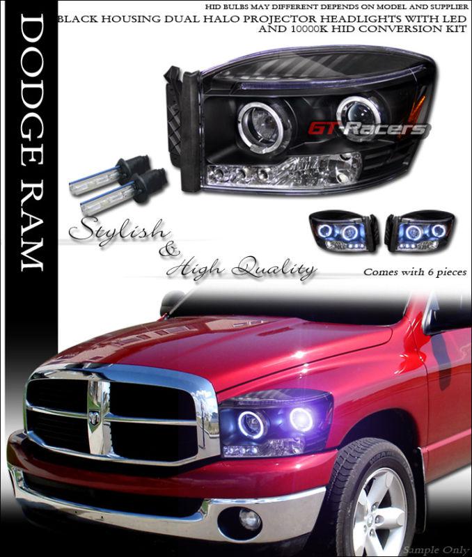 10000k hid xenon w/black halo drl led projector head lights signal 2006-2008 ram