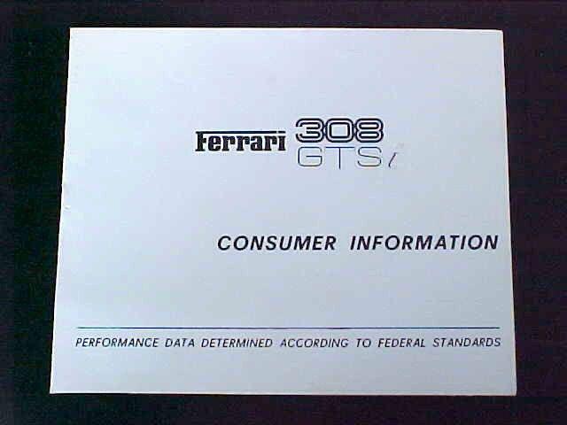 Ferrari dino 308 gtsi owners consumer information manual found in pouch oem