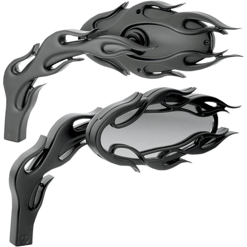 Arlen ness flamed flames black micro mirrors set for harley & metric models 