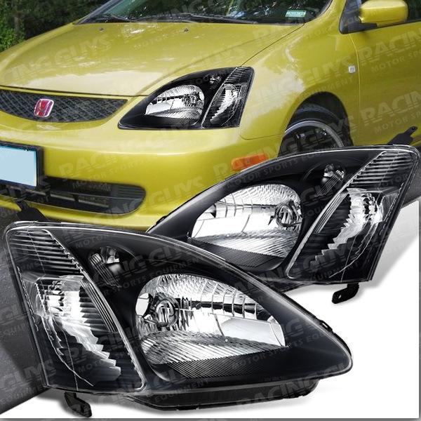 02-03 honda civic si hatchback black clear lens headlights left+right lamps ep3