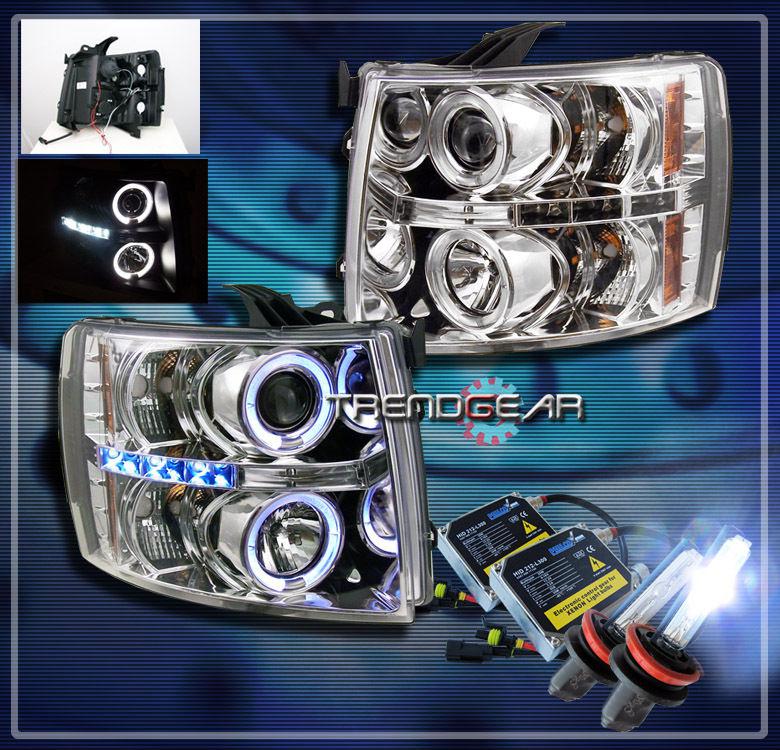 07-12 chevy silverado halo led projector headlight lamp+hid 8000k clear 08 09 10