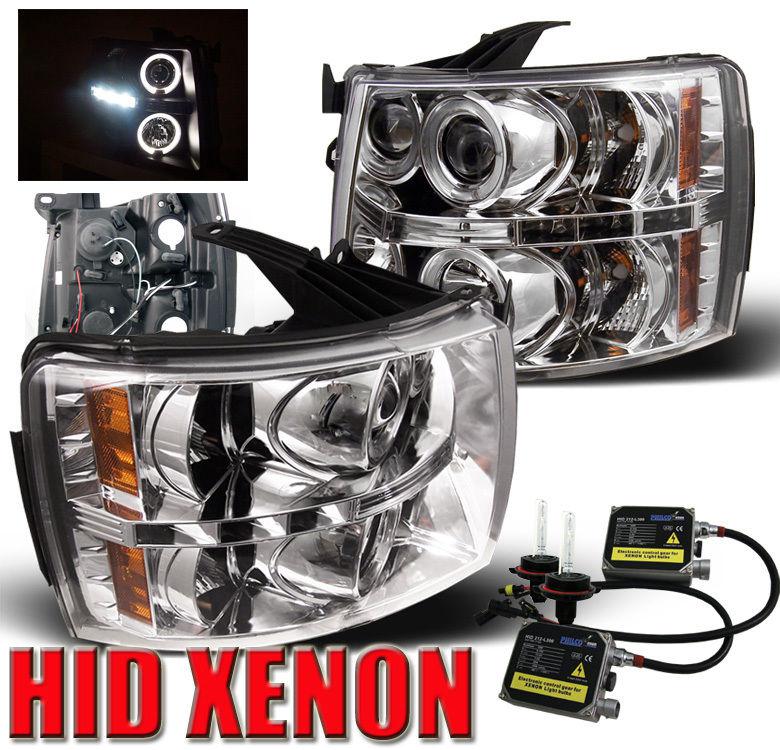 2007-2012 chevy silverado halo led projector headlights+hid 6000k 1500 2500 3500