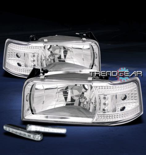 92-96 ford bronco f150 f250 f350 led chrome crystal head light+drl corner signal