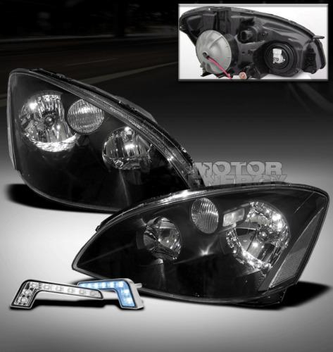 2002 2003 2004 nissan altima black crystal head light+blue led drl bumper signal