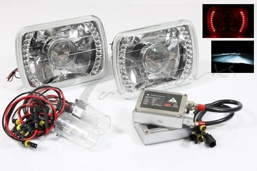 7x6 h6052/h6054 red projector headlights+8000k crystal blue bi-xenon hid combo