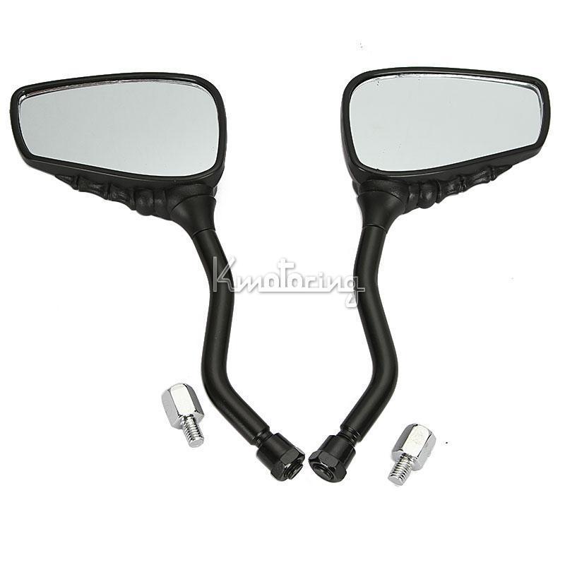 8mm/10mm black skull hand side rear view mirror motorbike for suzuki honda