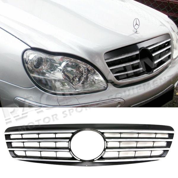 00-02 mercedes-benz s-class w220 black/chrome cl look sport grille kit grill