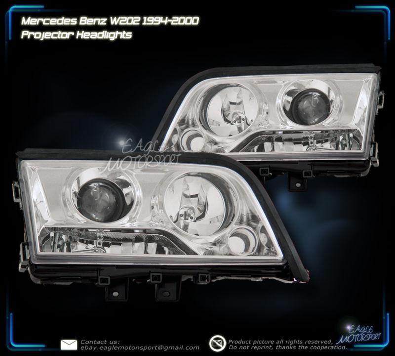 1994-2000 mercedes-benz w202 c-class 4d 4dr sedan projector chrome headlights