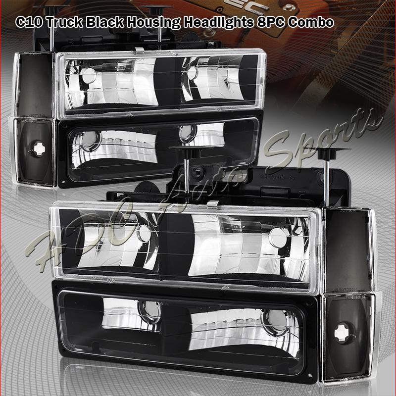 1988-1993 chevy/gmc c10 trucks black headlight lamps+bumper+corner lights