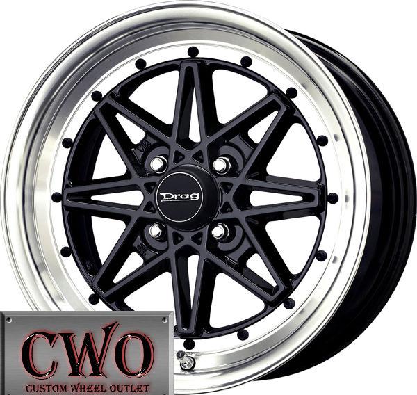 16 black drag dr-20 wheels rims 4x100 4 lug civic mini miata cobalt xb integra