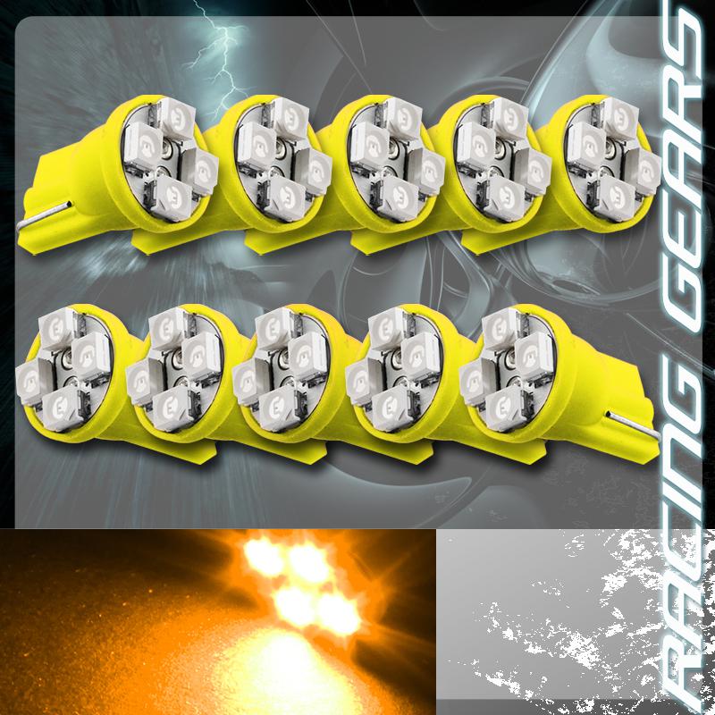 10x amber smd 4 led 12v t10 wedge interior instrument map panel gauge light bulb