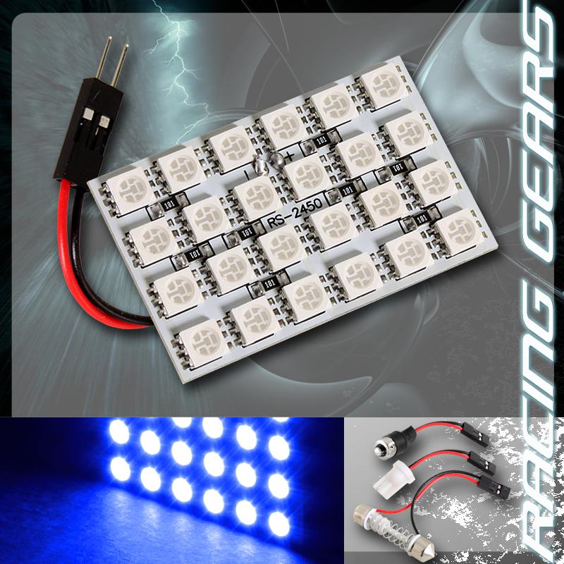 1x blue 24 smd led replacement interior dome map light t10 &  festoon adapters