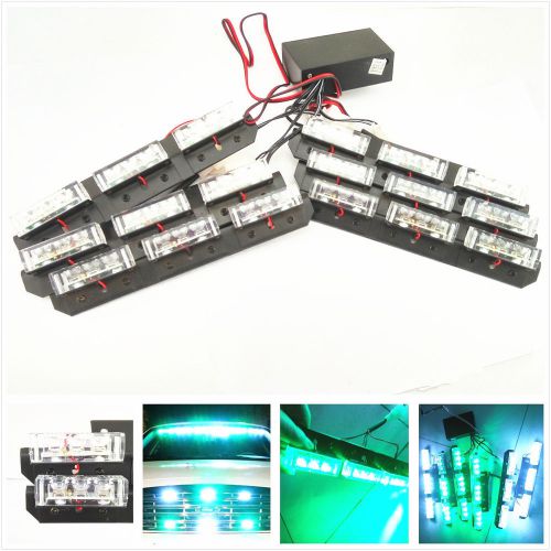 12v green white 6 x 9led vehicles strobe blinker flash lights alarming lamps bar