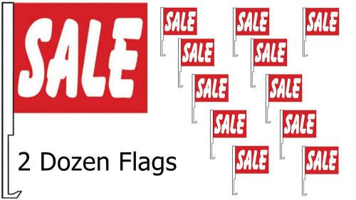 Car dealer supplies 24 car window clip on flags sale red w/ large white letters