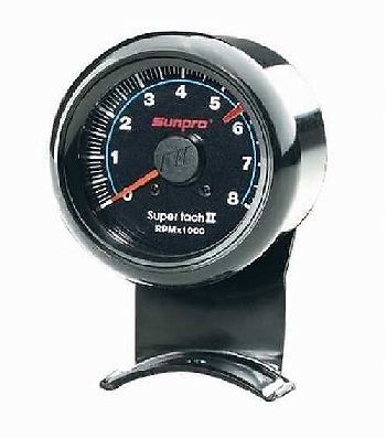 Sunpro 2-5/8&#034; super tachometer black / black bezel 0-8000 rpm new cp7906