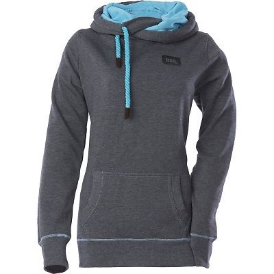 Divas snowgear side tie womens pullover hoodie heather black/blue 2xl