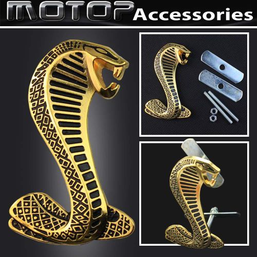 Gold golden cobra snake 3d metal racing front grill grille badge emblem