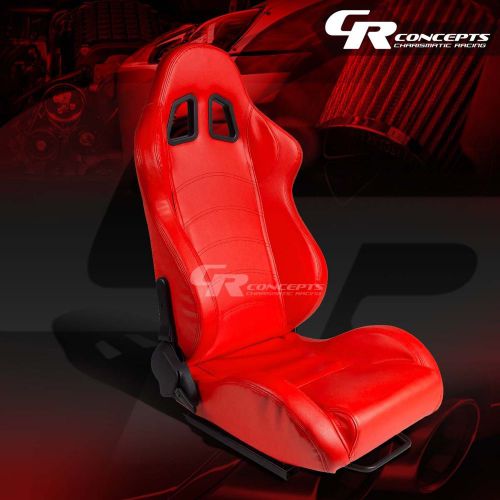 Red pvc leather reclinable sports racing seats+mounting sliders passenger side