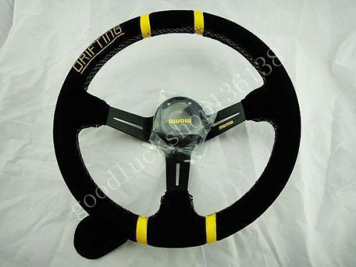 Car auto racing steering wheel suede leather+aluminum frame yellow stitch c12