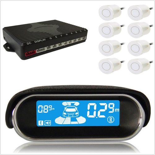 Vehicle dual core lcd display 8 white parking sensor reverse radar alert system