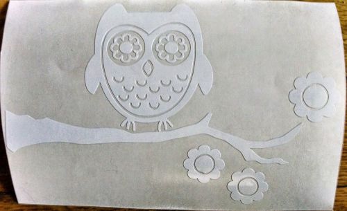 Owl on branch white vinyl 4.25&#034; x 7&#034; sticker decal for car window laptop ipad