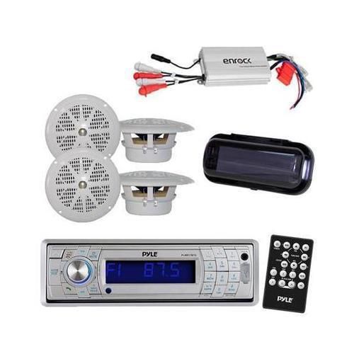 Plcd5mrbts marine boat am fm cd mp3 radio bluetooth +800w amp 4 speakers pkg