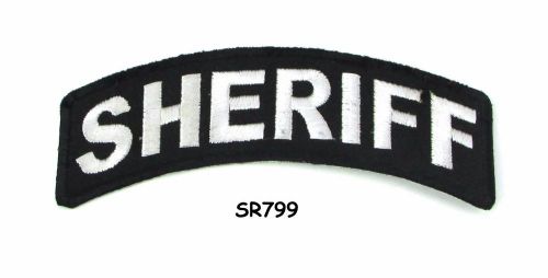 Sheriff white on black small rocker iron on patches for biker vest jacket