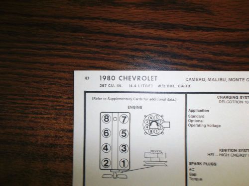 1980 chevrolet &amp; camaro eight series 4.4 litre 267 ci v8 2bbl tune up chart